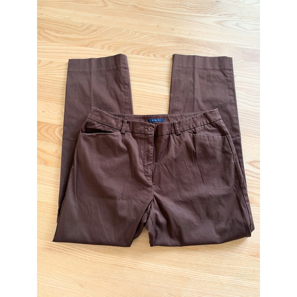 Jones New York Signature Brown Stretch Straight Leg Trousers Pants Womens 14